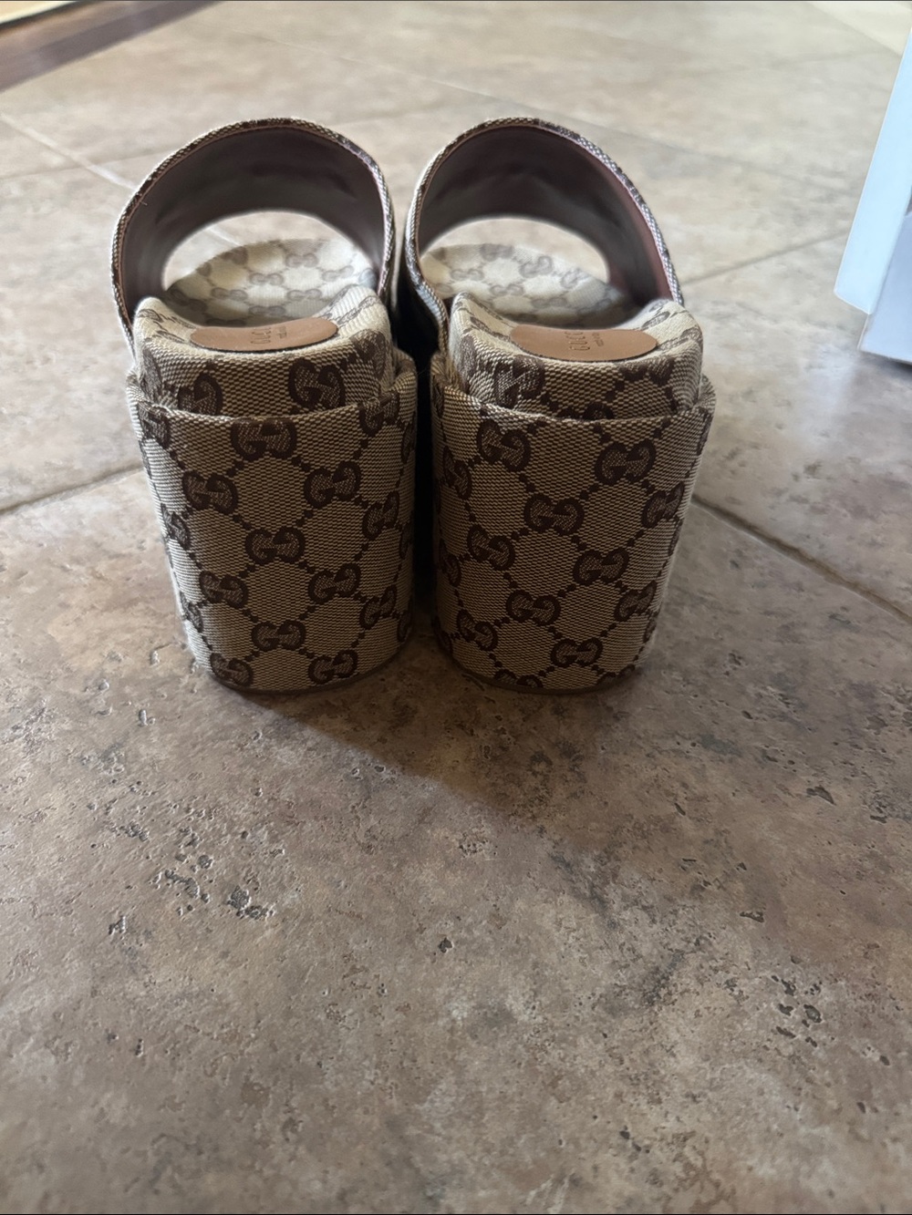 Gucci Beige Brown Monogram Horsebit Slides - Picture 5 of 5